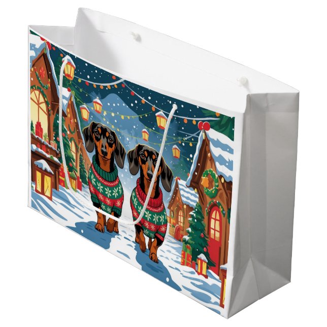Bolsa De Regalo Grande Dachshund Dogs Christmas Snow Holiday (Angulo Anverso)