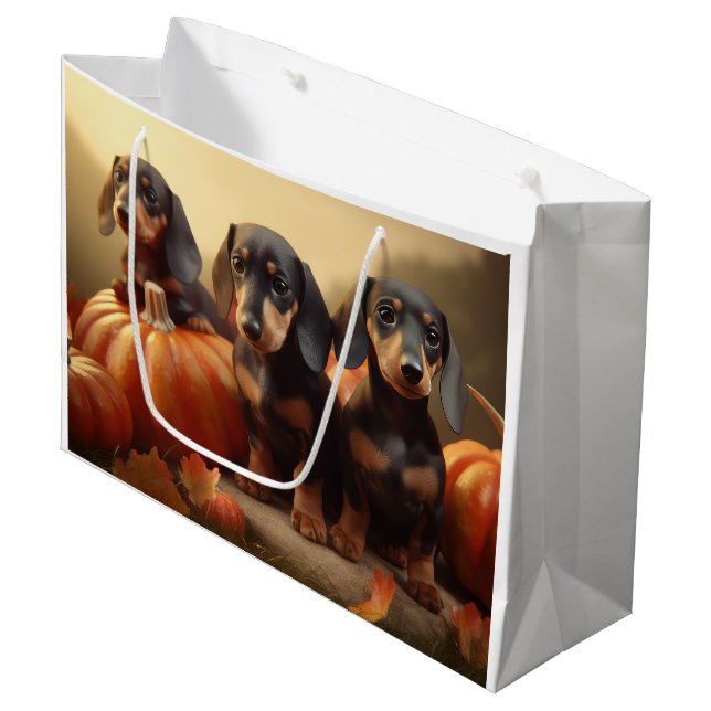 Bolsa De Regalo Grande Dachshund Puppy Calabaza deslumbrante de otoño (Angulo Anverso)