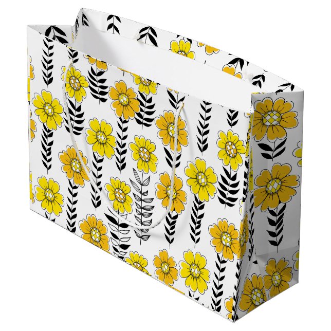 Bolsa De Regalo Grande Daisy doodles en amarillo y negro (Angulo reverso)