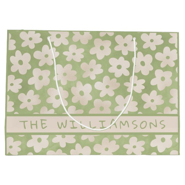 Bolsa De Regalo Grande Daisy Watercolor Personalizado Feliz Pascua (Reverso)