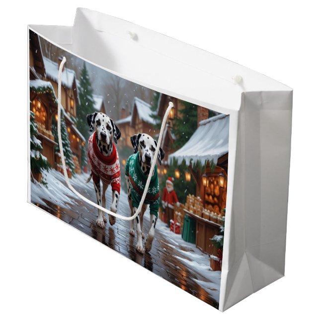 Bolsa De Regalo Grande Dalmatian Dogs Christmas Snow Holiday  (Angulo Anverso)