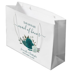 Bolsa De Regalo Grande Dama de Honor de Boda Boho Chic Rosas Turquesa y A