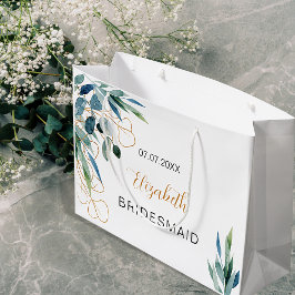 Bolsa De Regalo Grande Dama de honor nombre dorado verde eucalipto