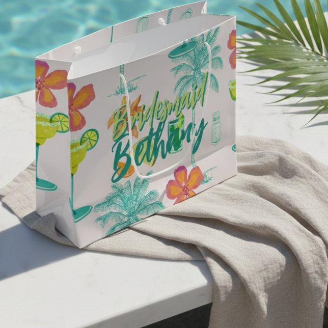 Bolsa De Regalo Grande Dama de honor tropical de velo de Margarita (Margarita Veil Tropical Bridesmaid Large Gift Bag)