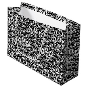 Bolsa De Regalo Grande Damasco elegante blanco y negro