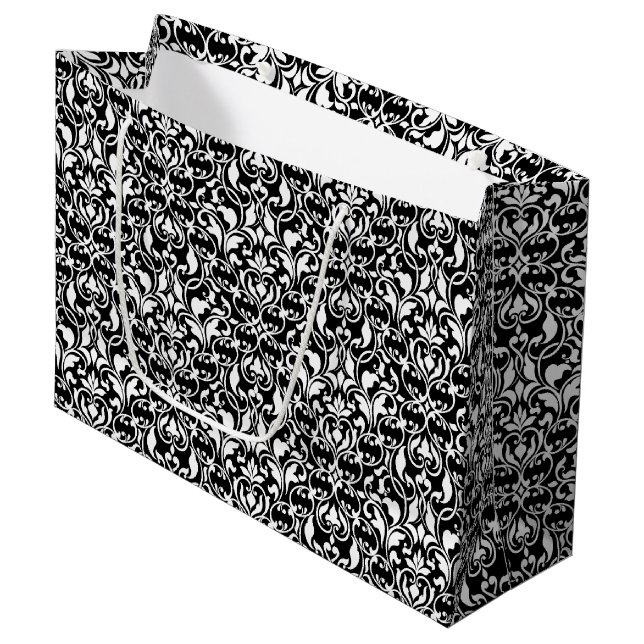 Bolsa De Regalo Grande Damasco elegante blanco y negro (Angulo Anverso)