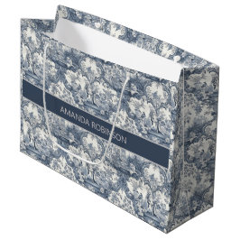 Bolsa De Regalo Grande Damasco floral vintage Blue toile de jouy monogram