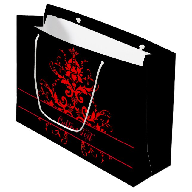 Bolsa De Regalo Grande Damasco Rojo Romántico y Elegante (Angulo Anverso)