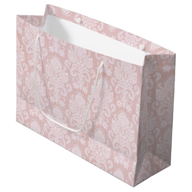 Bolsa De Regalo Grande Damasco rosa y blanco pastel (Angulo Anverso)
