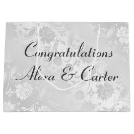 Bolsa De Regalo Grande Damasco satinado blanco boda con nombres