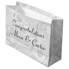 Bolsa De Regalo Grande Damasco satinado blanco boda con nombres