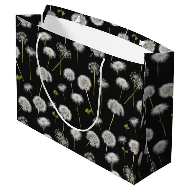 Bolsa De Regalo Grande Dandelions ondulados sobre negro (Angulo reverso)