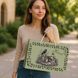 Bolsa De Regalo Grande Dark Academia Raven Sage Verde Apothecario Vintage