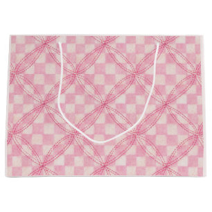 BOLSA DE REGALO GRANDE DE COLCHA CON CUADROS ROSAS