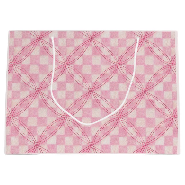 BOLSA DE REGALO GRANDE DE COLCHA CON CUADROS ROSAS (Anverso)