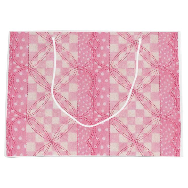 BOLSA DE REGALO GRANDE DE COLCHA DE CORAZÓN ROSA (Anverso)