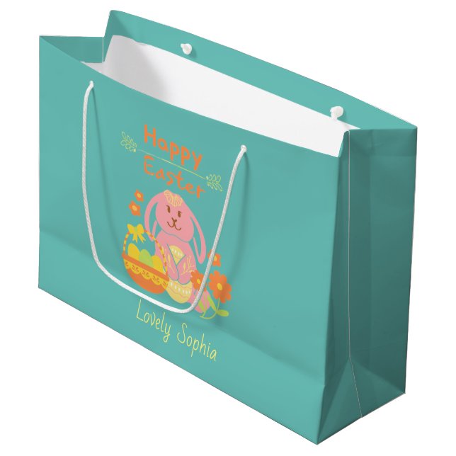 Bolsa de regalo grande de conejo rosa de Pascua (Angulo Anverso)