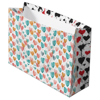 Bolsa de regalo grande de corazones con acuarela y