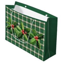 Bolsa de regalo grande de cuadros blancos y verdes