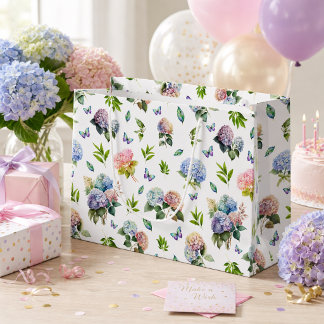 Bolsa de regalo grande de hortensias azules rosada