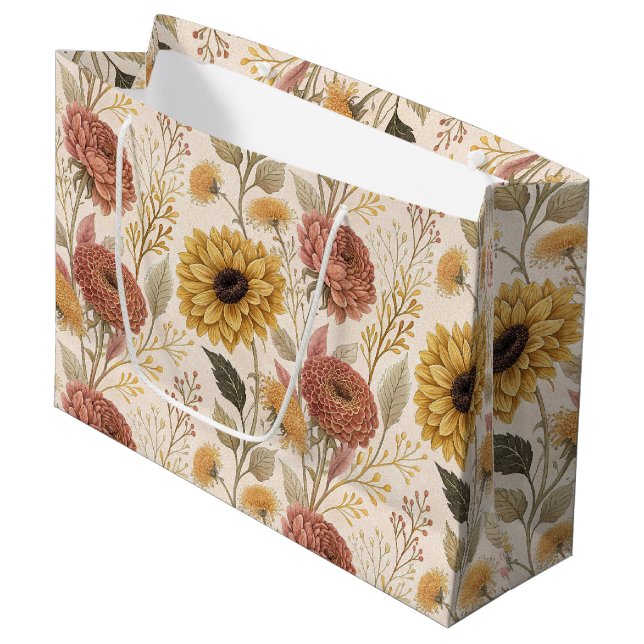Bolsa de regalo grande de impresión floral de otoñ (Angulo Anverso)