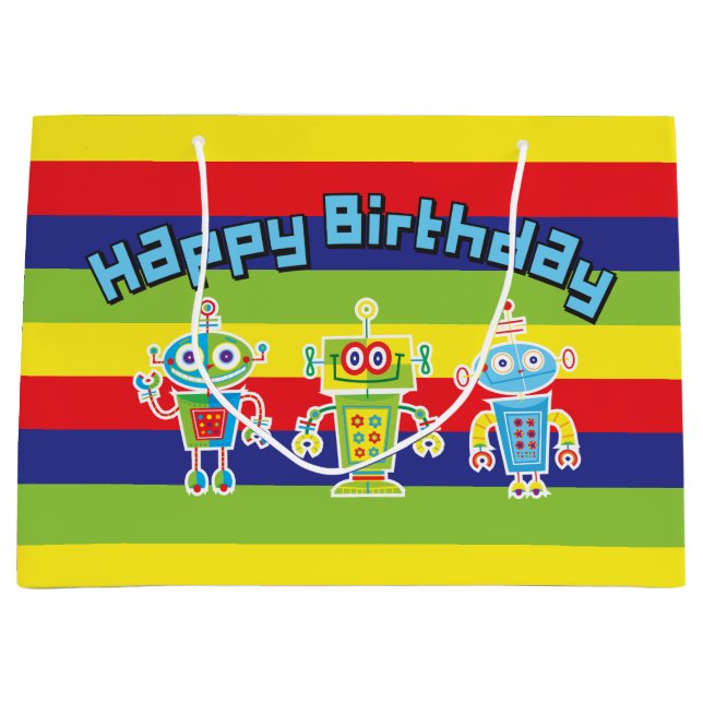 Bolsa de regalo grande de los robots de cumpleaños (Anverso)