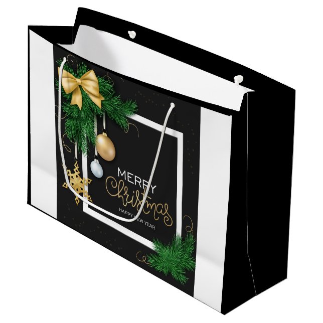 Bolsa De Regalo Grande De Marco De Feliz Navidad (Angulo Anverso)
