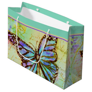 Bolsa de regalo grande de mariposa verde azulado y