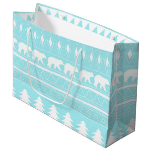 Bolsa De Regalo Grande De oso y Navidad-Patrón de navidad Verde azulado