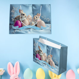 Bolsa de Regalo Grande de Pascua Dos Conejos y Hue