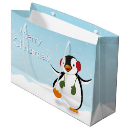Bolsa de regalo grande de pingüino de invierno div