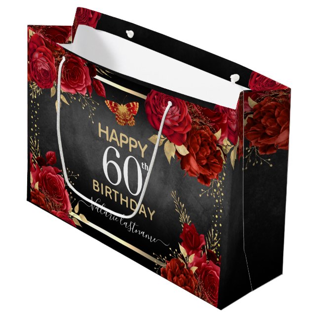 Bolsa de Regalo Grande de Rosas Rojas 60 cumpleaño (Angulo Anverso)