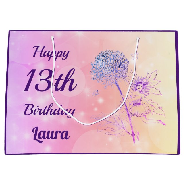 Bolsa De Regalo Grande Décimotercero cumpleaños chispeante de la hada (Anverso)