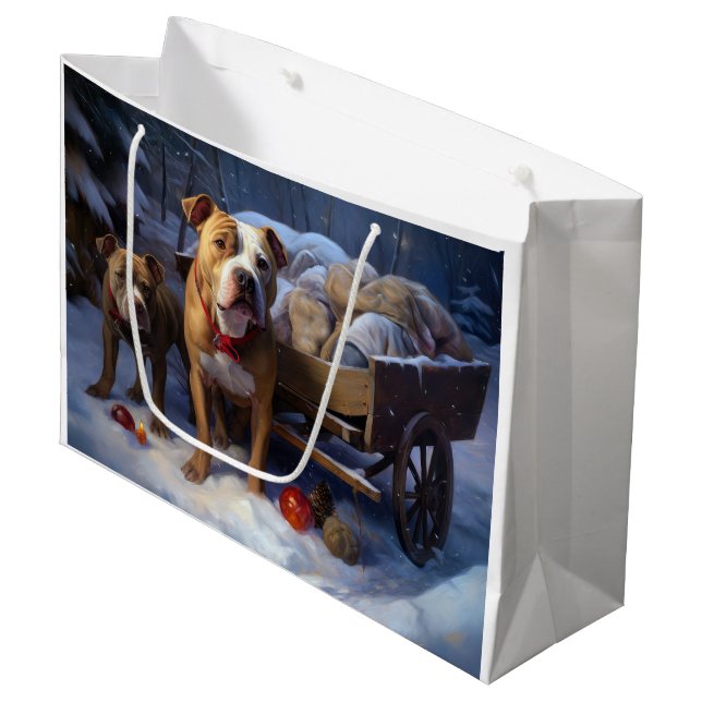 Bolsa De Regalo Grande Decoración de los Navidades Pitbull Snowy Sleigh (Angulo Anverso)