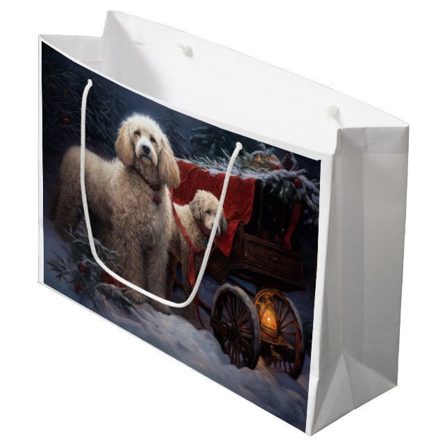 Bolsa De Regalo Grande Decoración de los Navidades Poodle Snowy Sleigh (Angulo Anverso)
