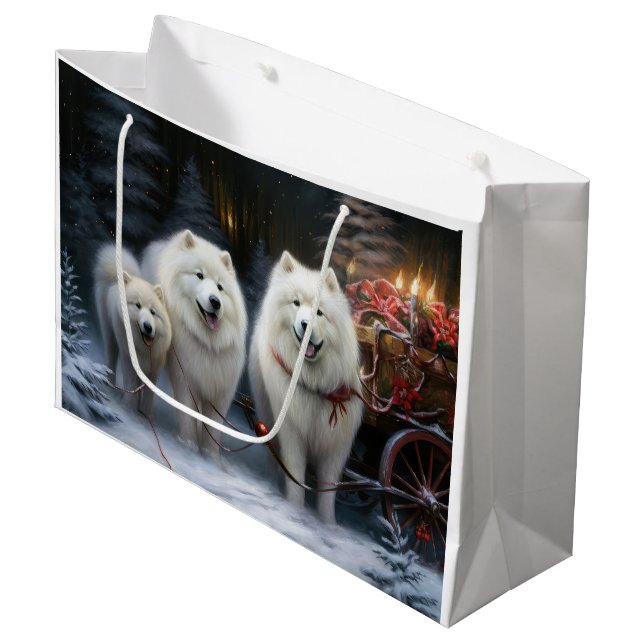Bolsa De Regalo Grande Decoración de los Navidades Samoyed Snowy Sleigh (Angulo Anverso)