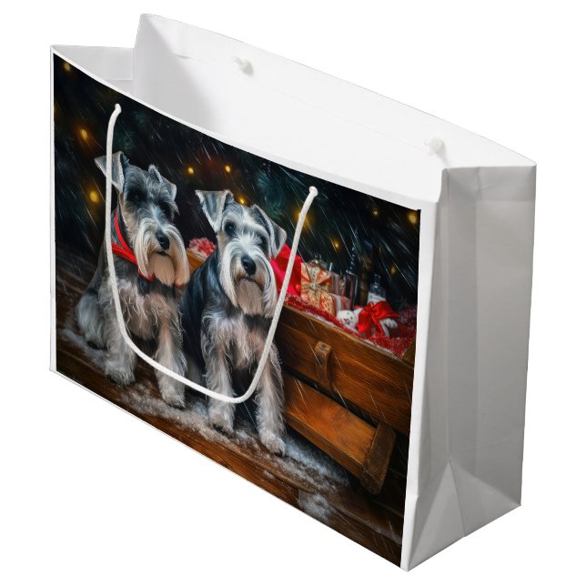 Bolsa De Regalo Grande Decoración de los Navidades Schnauzer Snowy Sleigh (Angulo Anverso)