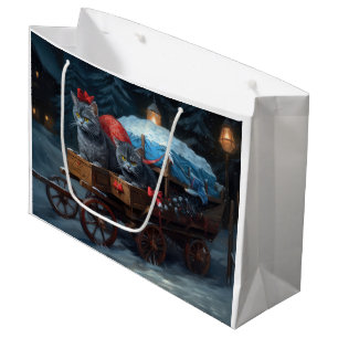 Bolsa De Regalo Grande Decoración de Navidades de Sleigh de gato azul ori