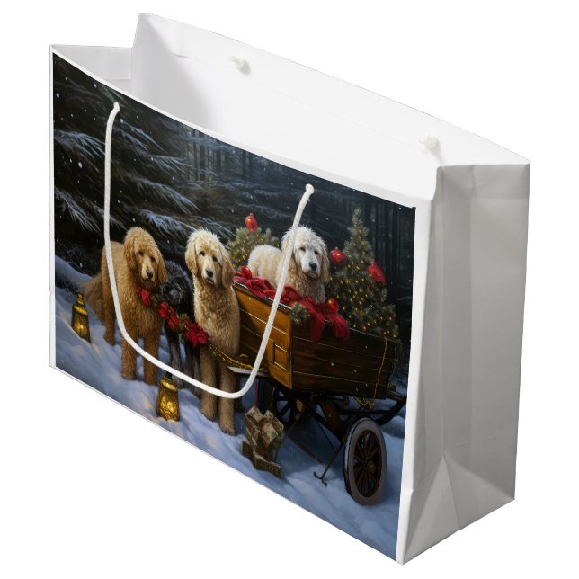 Bolsa De Regalo Grande Decoración de Navidades Goldendoodle Snowy Sleigh (Angulo Anverso)