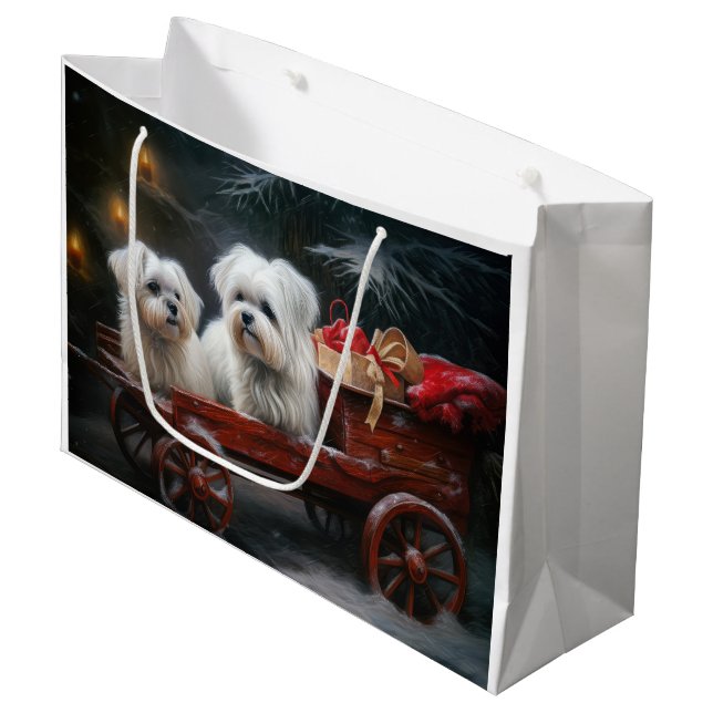Bolsa De Regalo Grande Decoración de Navidades malteses Snowy Sleigh (Angulo Anverso)
