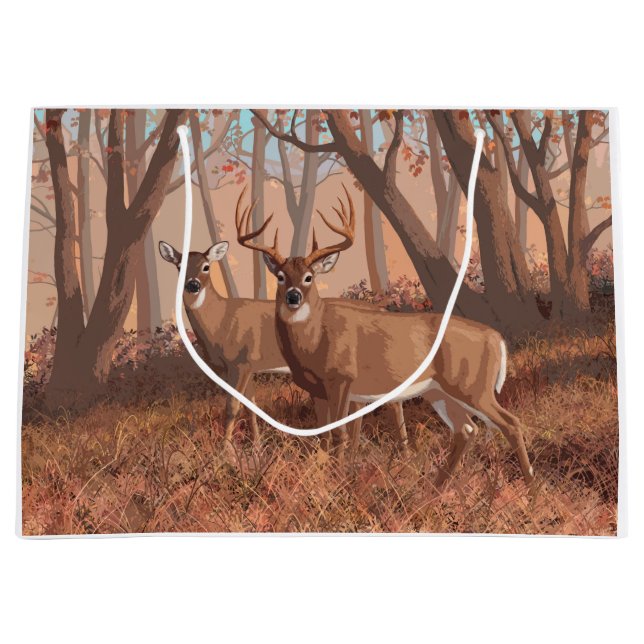 Bolsa De Regalo Grande Deer blanco en la naturaleza del estilo retro fore (Anverso)