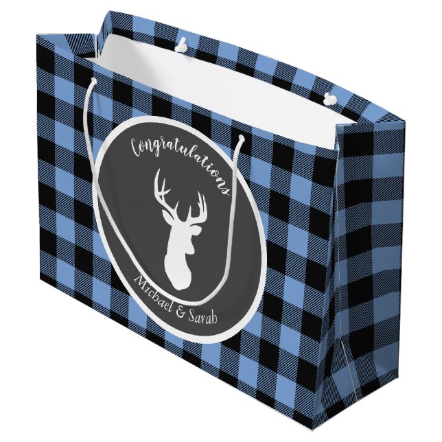 Bolsa De Regalo Grande Deer Hunding Lodge Baby Shower Antlers Boy Blue (Angulo reverso)