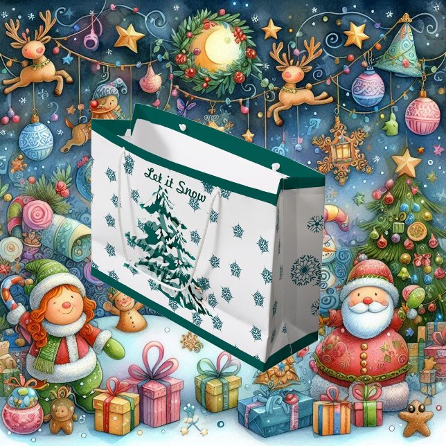 Bolsa De Regalo Grande Dejemos que nieve Navidades de invierno Woodland P (Let it Snow Winter Christmas Woodland Custom Large Gift Bag)