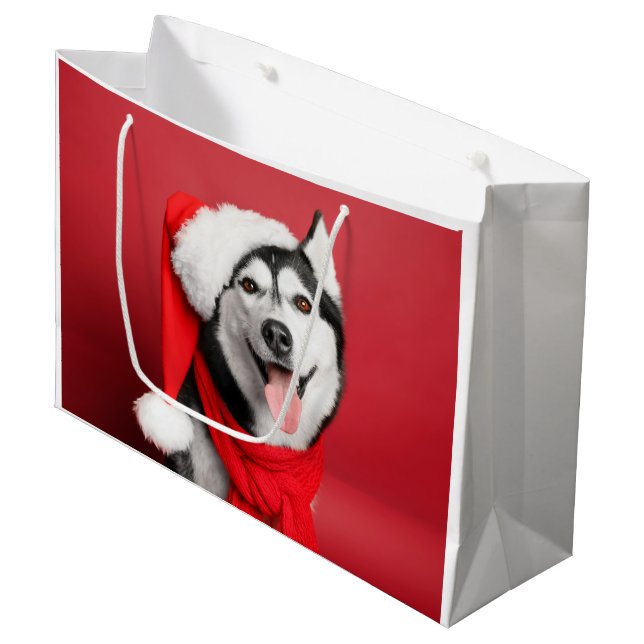 Bolsa de regalo grande del Husky Santa Siberian (Angulo Anverso)
