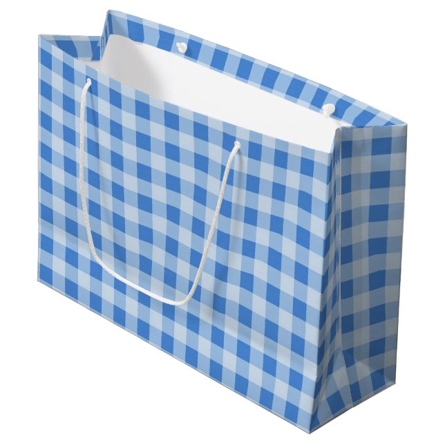 Bolsa de regalo grande del patrón de Gingham azul (Angulo Anverso)