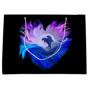 Bolsa De Regalo Grande Delfines bajo la luz de la luna, corazón