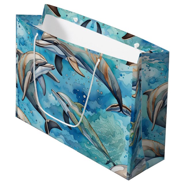 Bolsa De Regalo Grande Delfines nadando en el mar (Angulo Anverso)