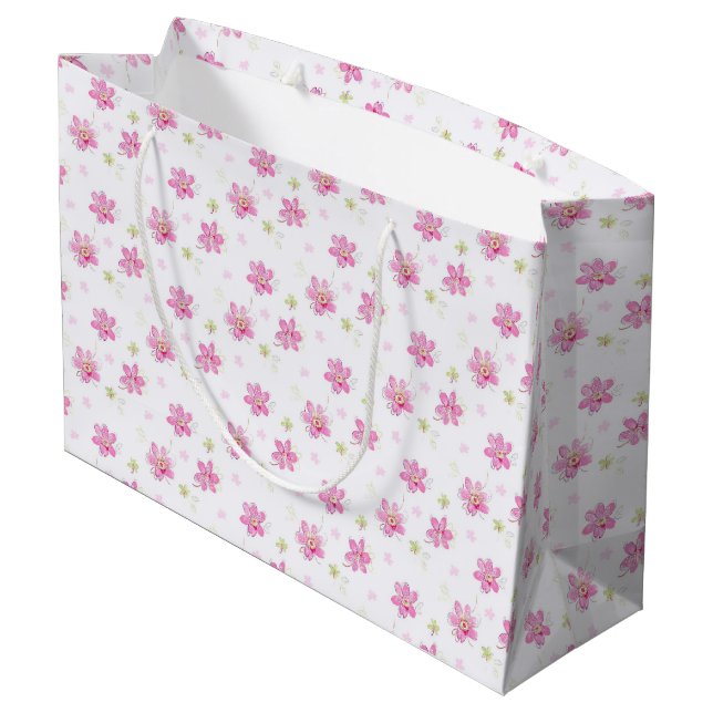 Bolsa De Regalo Grande Delicadas flores rosadas (Angulo reverso)