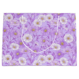 Bolsa De Regalo Grande Delicado patrón floral de crema de lila margarita