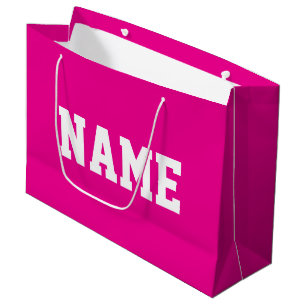 Bolsa De Regalo Grande Deportivo TU NOMBRE Texto Blanco Sobre Rosa Brilla